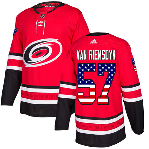 Adidas Hurricanes #57 Trevor Van Riemsdyk Red Home Authentic USA Flag Stitched Youth NHL Jersey - Click Image to Close